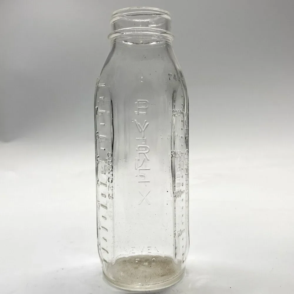 Vintage 1950s Evenflo Duluxe 8 oz Glass Baby Bottles Pyrex With Label Made USA